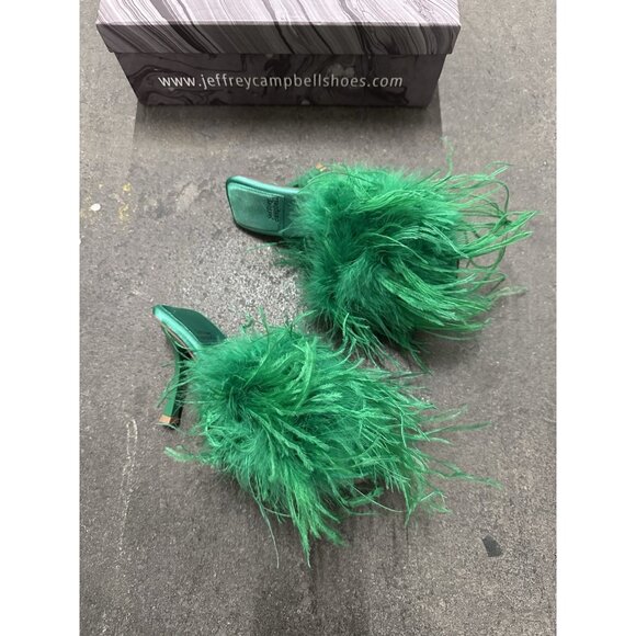 Jeffrey Campbell Shoes - Jeffrey Campbell Chauffeur Feather Mule Heels Bright Green